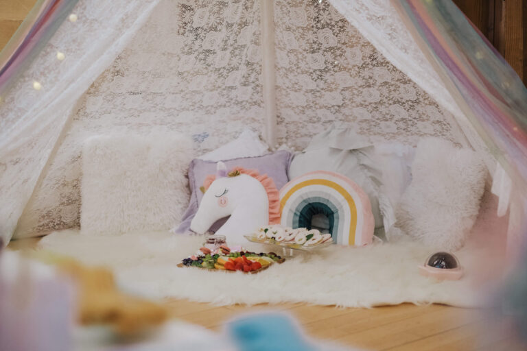 Teepee den setup with cushions
